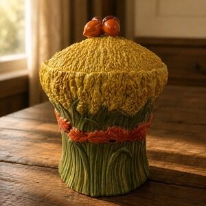 Department 56 Harvest Wheat Ceramic Cookie Jar Autumn Leaf Acorn Fall Decor